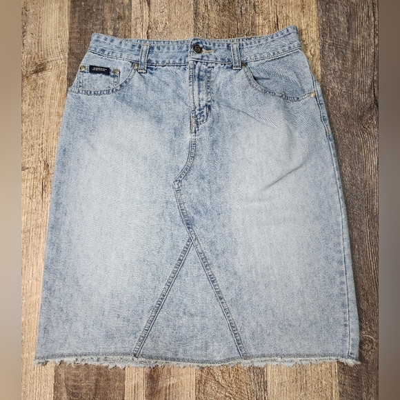 Vintage 90s Y2K   Squeeze Acid Wash Denim Skirt By Stephen Hardy  Size 3 / 4 - Picture 1 of 10